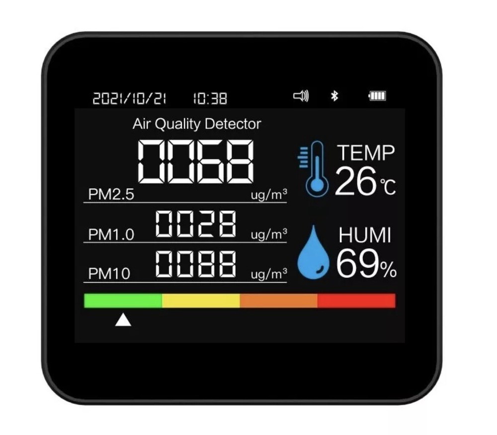 Blk 2CO11 9 In 1 Air Quality Detector w/Bluetooth for CO2/TVOC/HCHO/PM2.5/1.0/10