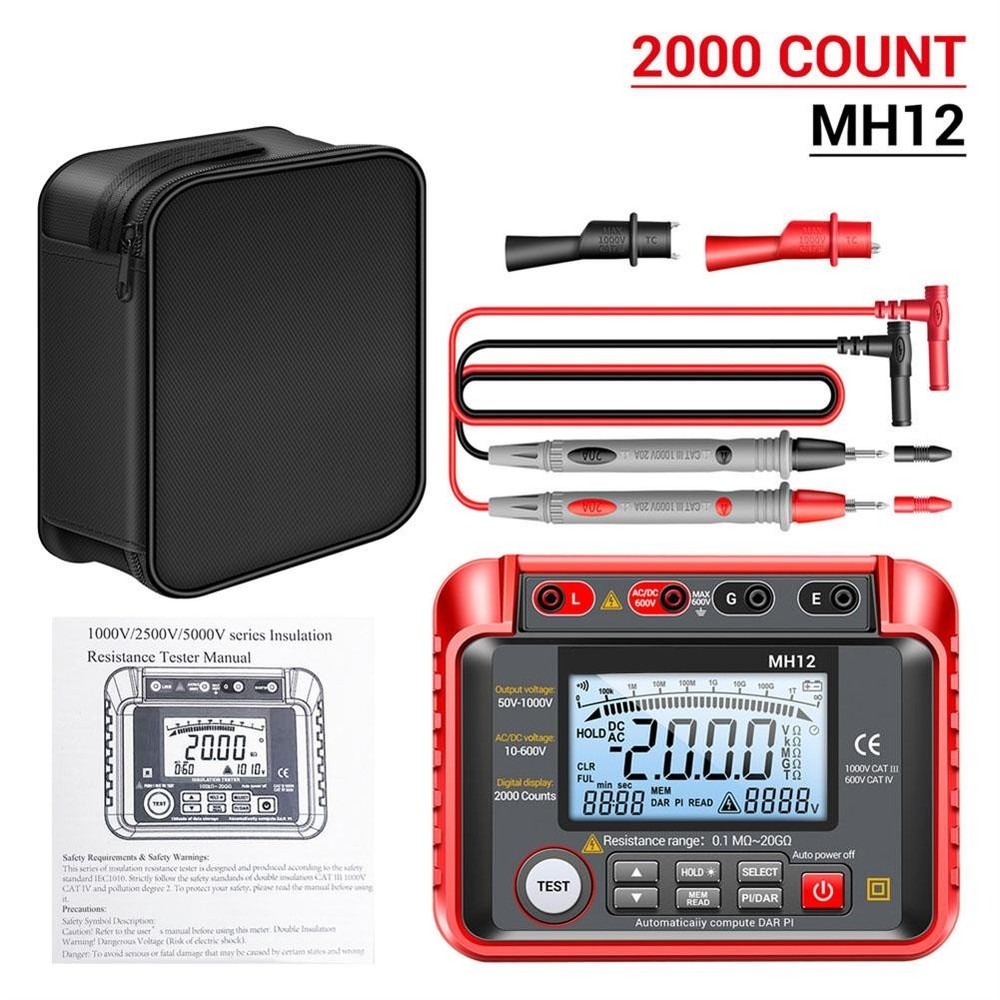 MH12 Insulation Resistance Meter with Backlit LCD Screen and Data Storage