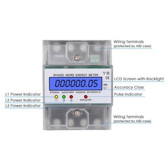 3 Phase 4 Wire Energy Meter 220V 380V 5-80A KWh Meter DIN Rail LCD Backlight