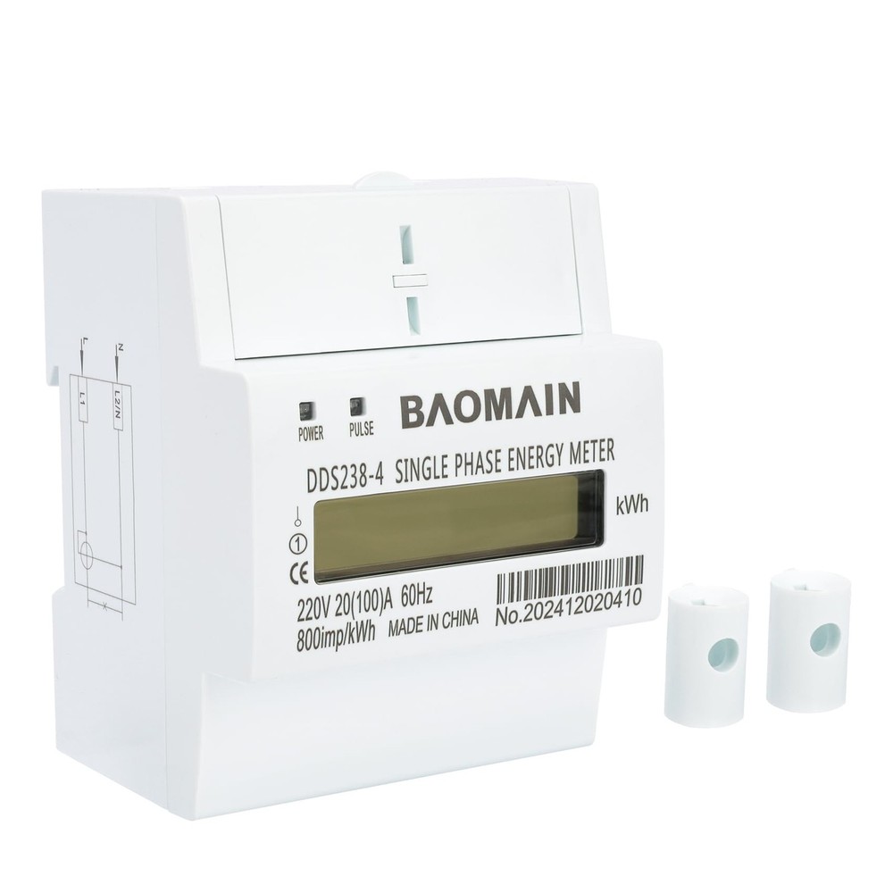 Baomain Single Phase Energy Meter 2 Wire 220V DIN-rail Type Kilowatt Hour kwh Me