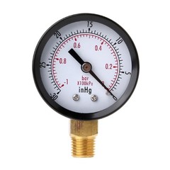 Vacuum Pressure Gauge 2-1/2in Clear Dials 1/4in NPT Bottom Connection Double