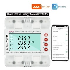 3 Phase 380V 100A Tuya WiFi Smart Energy Meter kWh Over Under Voltage Relay UV