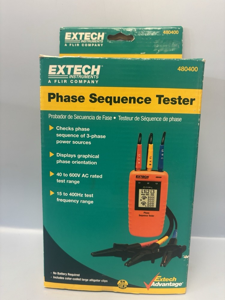 Extech Instruments 480400 Phase Sequence Tester 40 to 600V AC w/Case