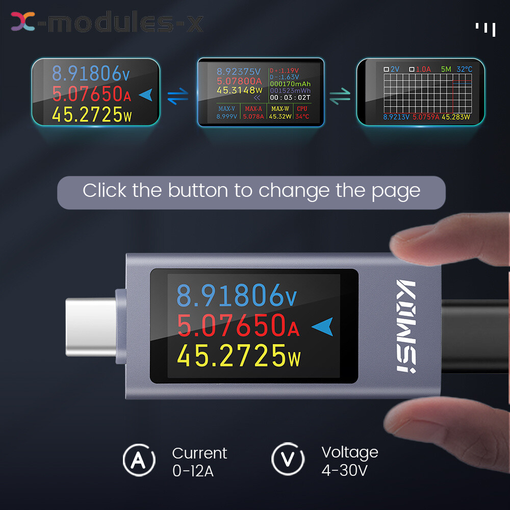 KWS-2303C Color Screen Type-C Tester Digital Voltage Current Power Meter DC4~30V