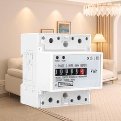 Electric Meter, Single Phase 4P LED DIN-Rail Electricity Power Consumption Wa…