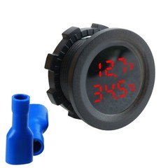 LED 2 in1 Round Temperature Voltmeter Modified Automotive Voltage Test