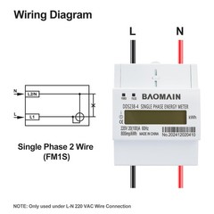 Baomain Single Phase Energy Meter 2 Wire 220V DIN-rail Type Kilowatt Hour kwh Me