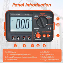 Digital Earth Resistance Tester, Grounding Resistance Meter with AC Voltage Meas