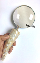 Antique Mother Of Pearl Magnifying Glass Horn Shape Handheld Magnifier Gift 10″