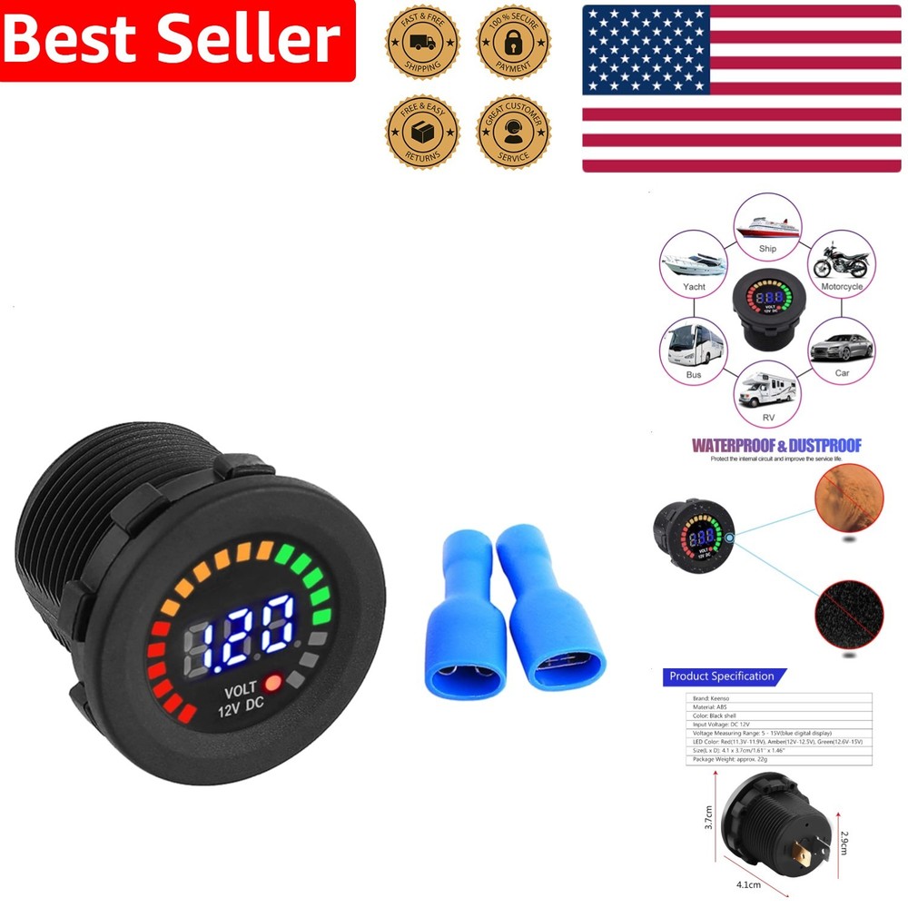 12V LED Voltmeter Digital Waterproof Round Panel DC Gauge for Marine Truck AT…