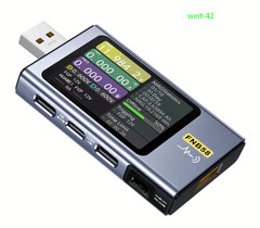USB Tester 4–28V 7A LCD, measures V/A/W, USB A&C, app, PD & QC support