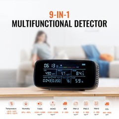 VEVOR 9-IN-1 Air Quality Monitor CO2 Detector PM1.0/2.5/10 HCHO TVOC Tester