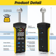 Non-Dest Moisture Meter 0-100% 40mm Depth Color Screen Data Hold MAX/MIN Alarm