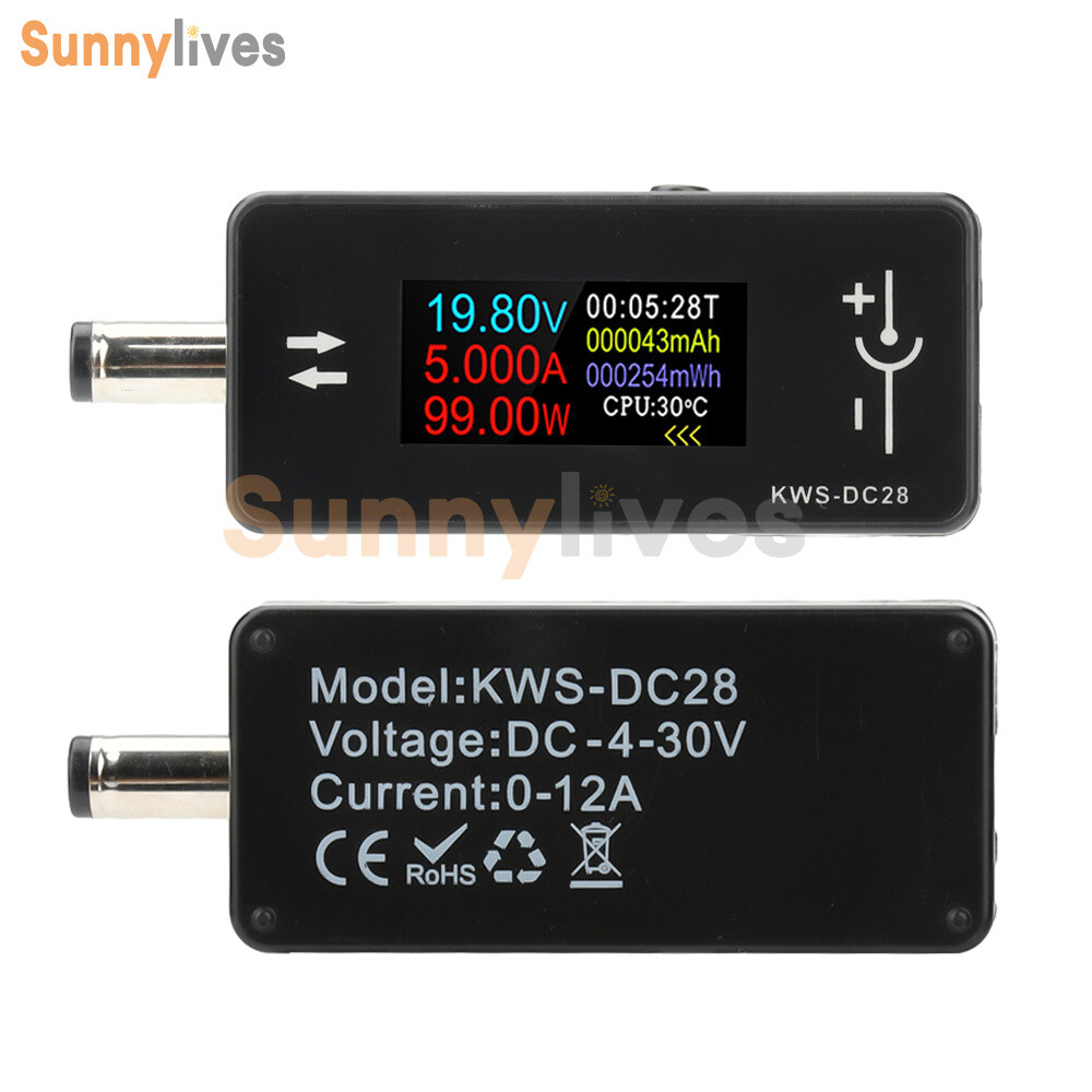 0.96″ TFT Digital Voltage Ammeter Power Meter DC 4~30V 0~12A DC5.5*2.5 interface