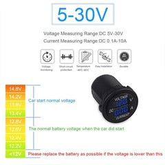 DC12-24V 0.1-10A Dual LED Digital Multimeter Amp Voltage Meter 2-in-1 Current…