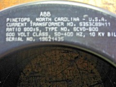 ABB SCVD-800 Current Transformer 600 Volt 50-400 Hz 800:5 Ratio SCVD800