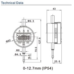Digital Dial Indicator 0-12.7mm 1μm Backlit Electronic Metric Inch Measuring