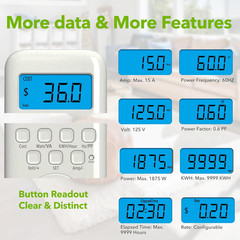 9 Display Modes Plug In Watt Meter Power Usage Monitor with Backlight