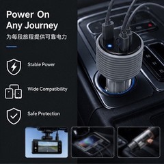 3-in-1 Portable Car Power Adapter 12V 24V to 30V USB A C PD DC 105W Output