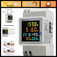 Single Phase Energy Meter AC 40-300V 100A Din Rail Monitor Voltmeter Ammeter KWh