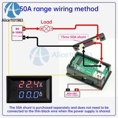 DC 100V 50A Digital Voltmeter Ammeter LED Amp Dual Voltage Meter Gauge Display