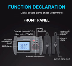 Double Clamp Phase Voltammeter Manual Shift Two Current Clamps Jaw Size φ8mm