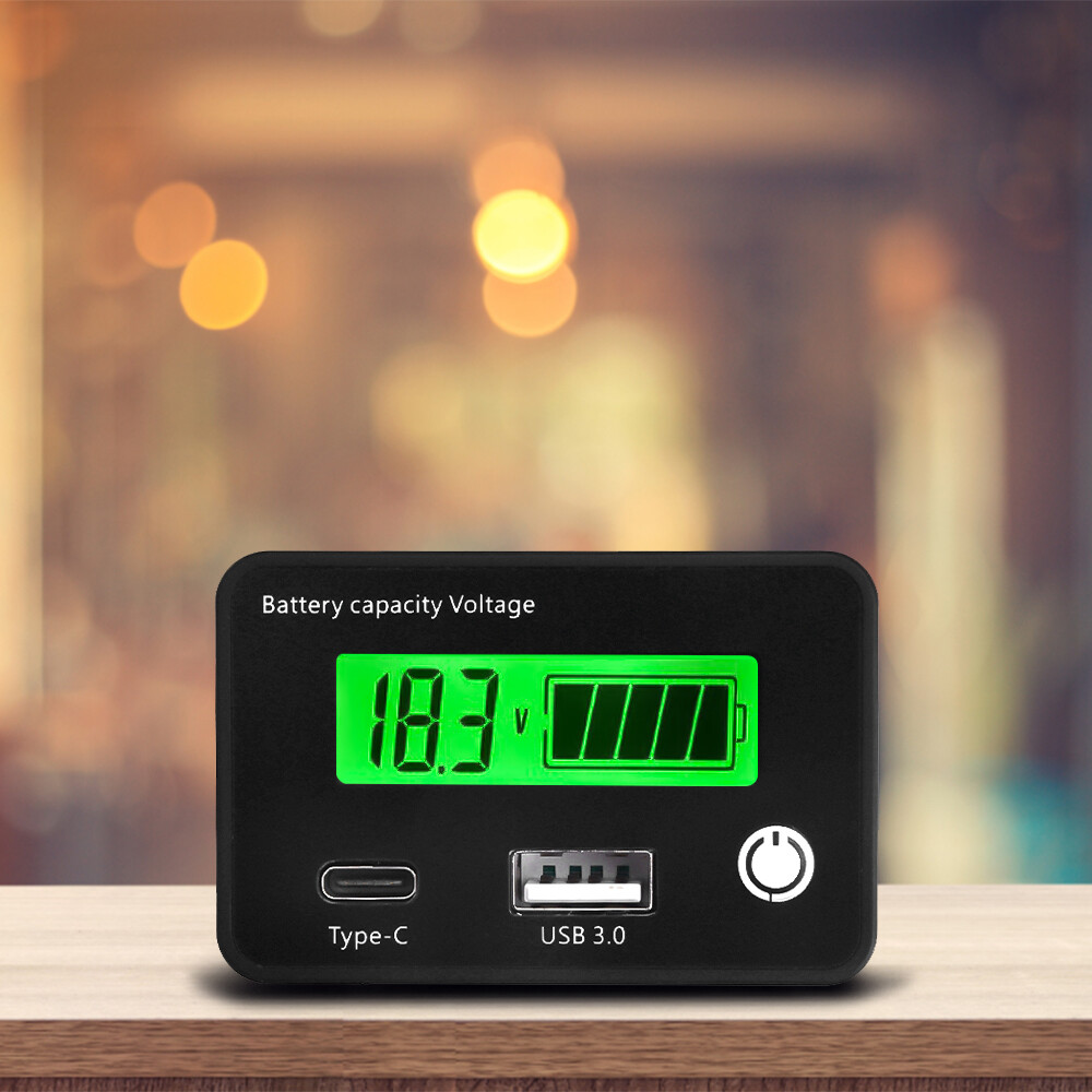 6140 DC 8V-30V LCD Display Battery Charge Level Indicator USB 3.0 Tpye-C Output.