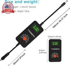 Car Charger Adapter with 3V 4.5V 5V 6V 7.5V 9V 12V Output，LED Display Voltage, A