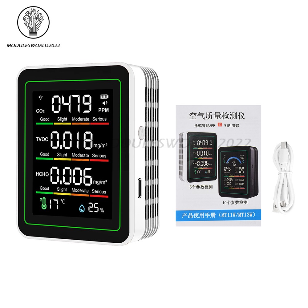 Tuya 5-in-1 WiFi Air Quality Monitor Formaldehyde CO2 TVOC Temp Humidity Tester