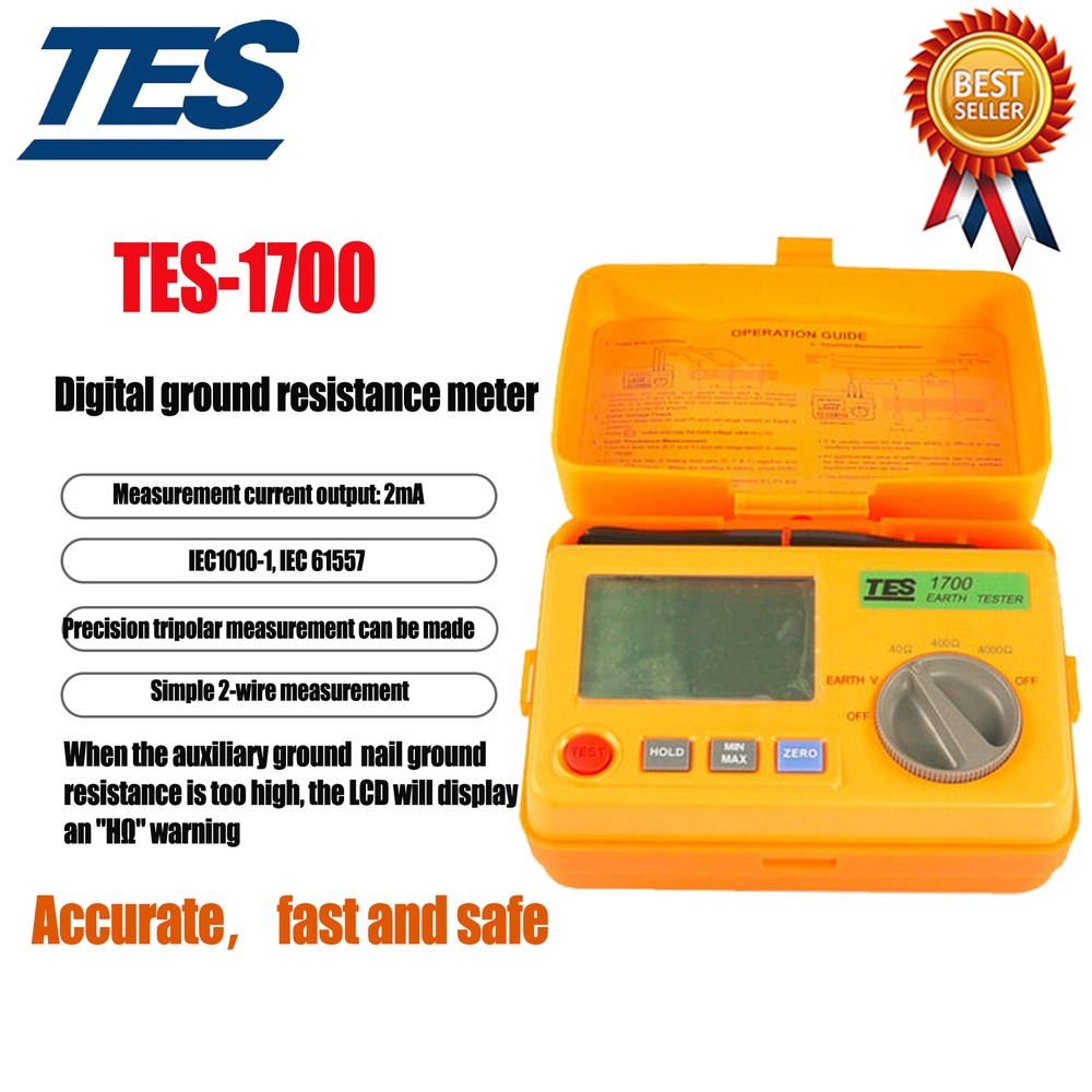 TES-1700 TES Ground Resistance Tester Triode Measurement New