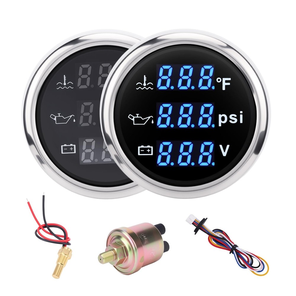 Triple Gauge Set 3in1,Water Temp (104°F-248°F), Oil Pressure (0-145PSI
