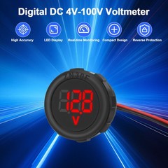 2PCS Car Round Digital Voltage Gauge DC 4–100V LED Battery Meter Display 12V/24V
