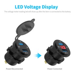 Car ATV Auto Dual USB Charger LED Digital Voltage Amp Gauge Ammeter Voltmeter