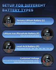 Battery Capacity Voltage Meter, 12V 24V 48V 60V 84V IP68 Waterproof LCD Battery