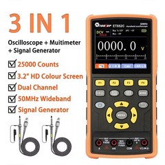 TOOLTOP ET852C 3-IN-1 2CH Oscilloscope 50MHz Multimeter Signal Generator 3.2″