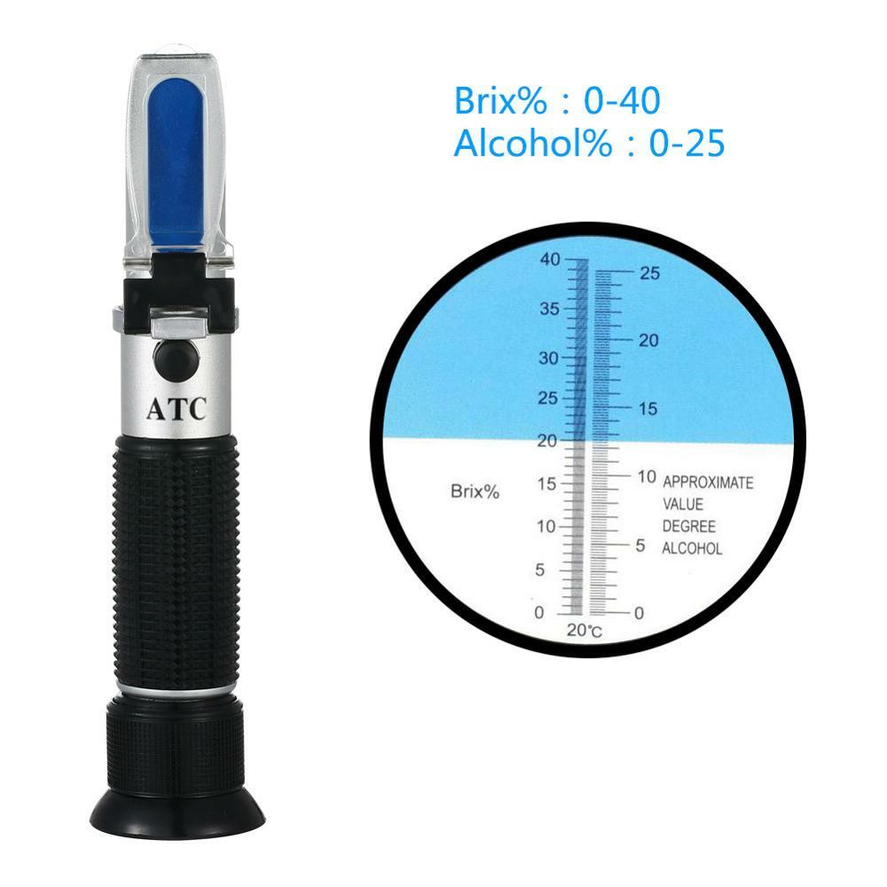 Refractometer For Alcohol Sugar Grape Wine 0-25% Concentration 0-40% Brix Tester