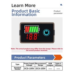 LED Digital Voltmeter Twowire DC8100V Battery Monitor for Voltage Measurement