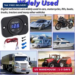 Car Battery Voltage Meter, Waterproof DC 12V 24V Digital Volt Meter, 12v Battery