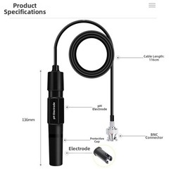 Water Testing Electrode 201H Acid Base Sensor with BNC Connector and 0-14 Range