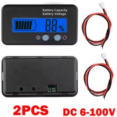 2x Battery Capacity Monitors DC 6V-100V Meters 12V/24V/48V Percentage Voltage US