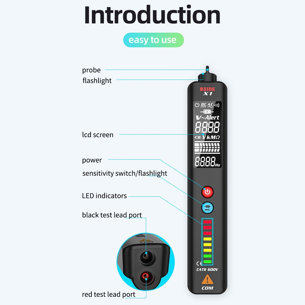 BSIDE X1 Dual Mode Smart Detector Non-Contact AC Voltage Detector NCV Multimeter