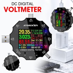 Digital Meter Tester Multimeter Current Voltage Monitor Power Charger USB Type-C
