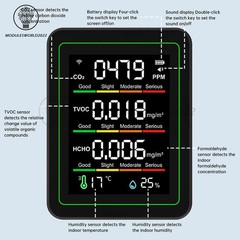 Tuya 5-in-1 WiFi Air Quality Monitor Formaldehyde CO2 TVOC Temp Humidity Tester