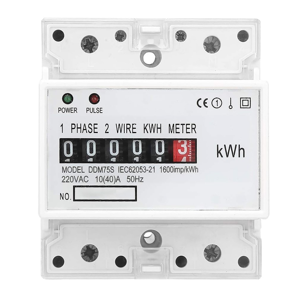 Electric Meter, Single Phase 4P LED DIN-Rail Electricity Power Consumption Wa…