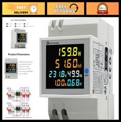 Single Phase Energy Meter AC 40-300V 100A Din Rail Monitor Voltmeter Ammeter KWh