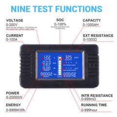 0-200V LCD Display DC Battery Monitor Meter Volt Meter Ammeter for Car RV Solar