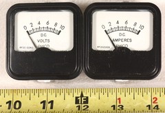 Pair of EMICO DC Electrical Analog Panel Instruments: 0-10 Volts + 0-10 Amperes