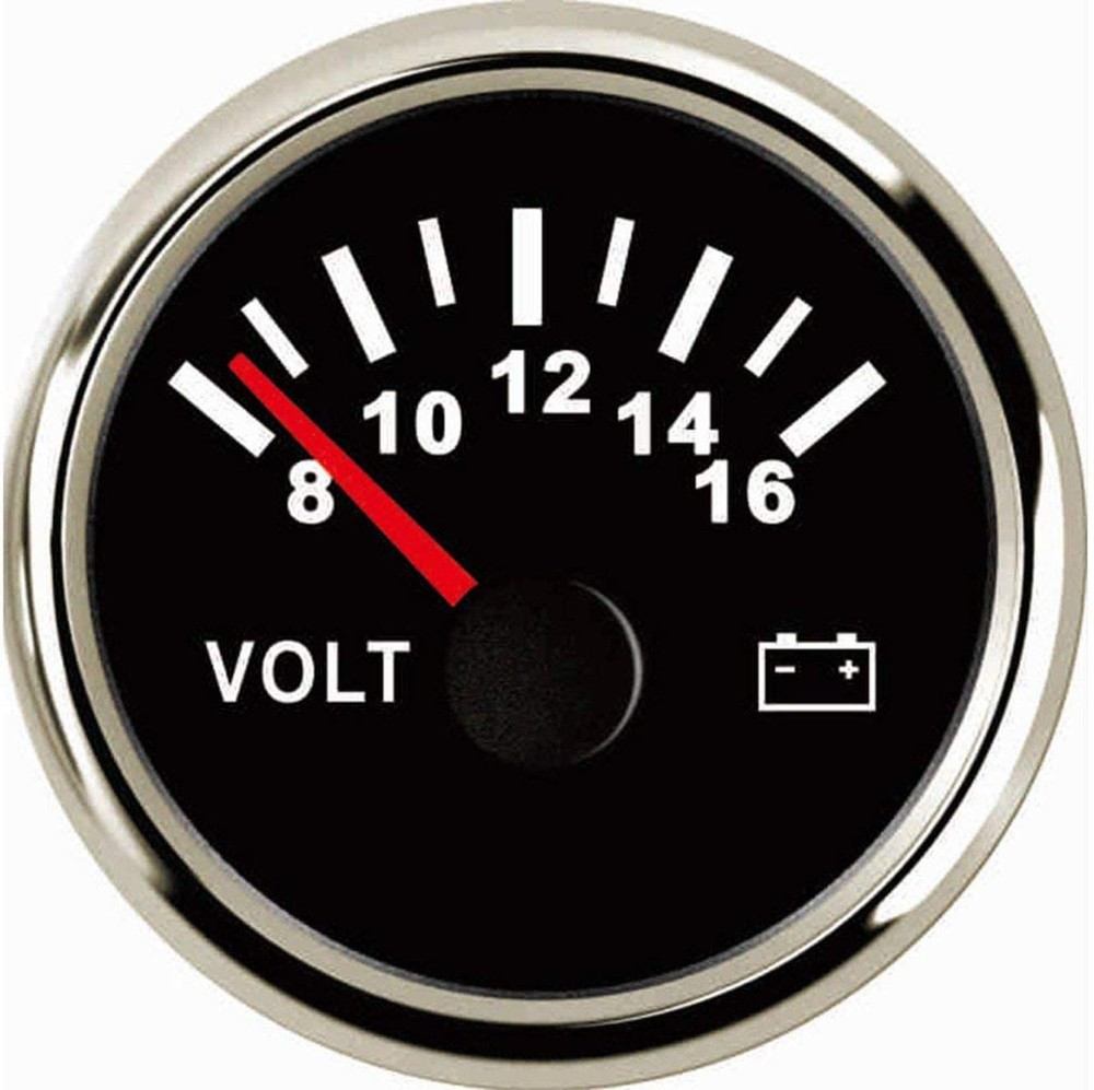 Universal Voltage Meter Marine Voltage Gauge Waterproof Voltmeter 52mm 8-16V