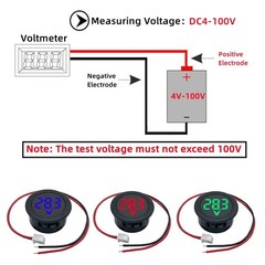 DC Digital Voltmeter 5 100V DC5100V for 2 Wire Round Display Automotive Meter