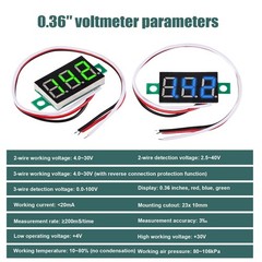 6PCS Voltage Tester Small Digital Voltmeter Gauge 0.36″ 3 Wire DC 0-100V 3